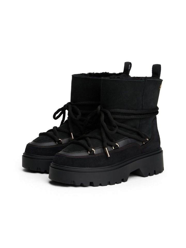 Tommy Hilfiger REAL SHEARLING LACEUP SNOWBOOT Winterboots, Blockabsatz, Plateau, Schnürboots mit aufgesetzter Schnürung