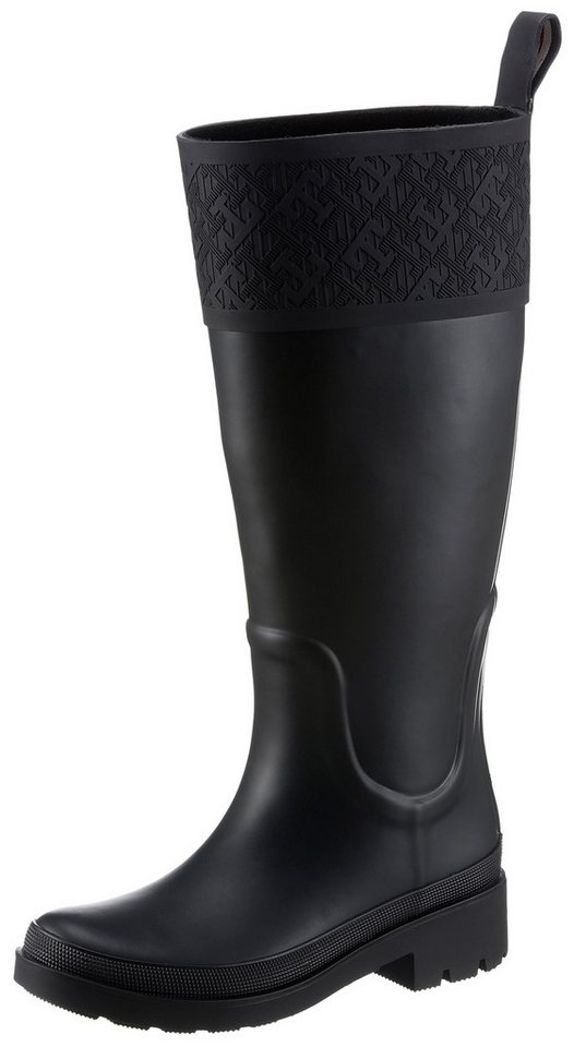 Tommy Hilfiger RUBBER LONG BOOT MONOGRAM Gummistiefel, Blockabsatz, Schlupfstiefel, Outdoorstiefel, Monogramm-Print
