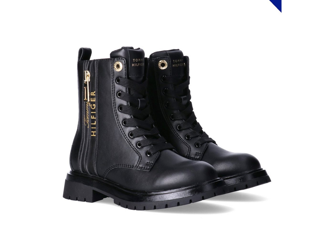 Tommy Hilfiger Schnürboots Schnürstiefelette, Logoschriftzug, weit für kräftige Kinderfüße