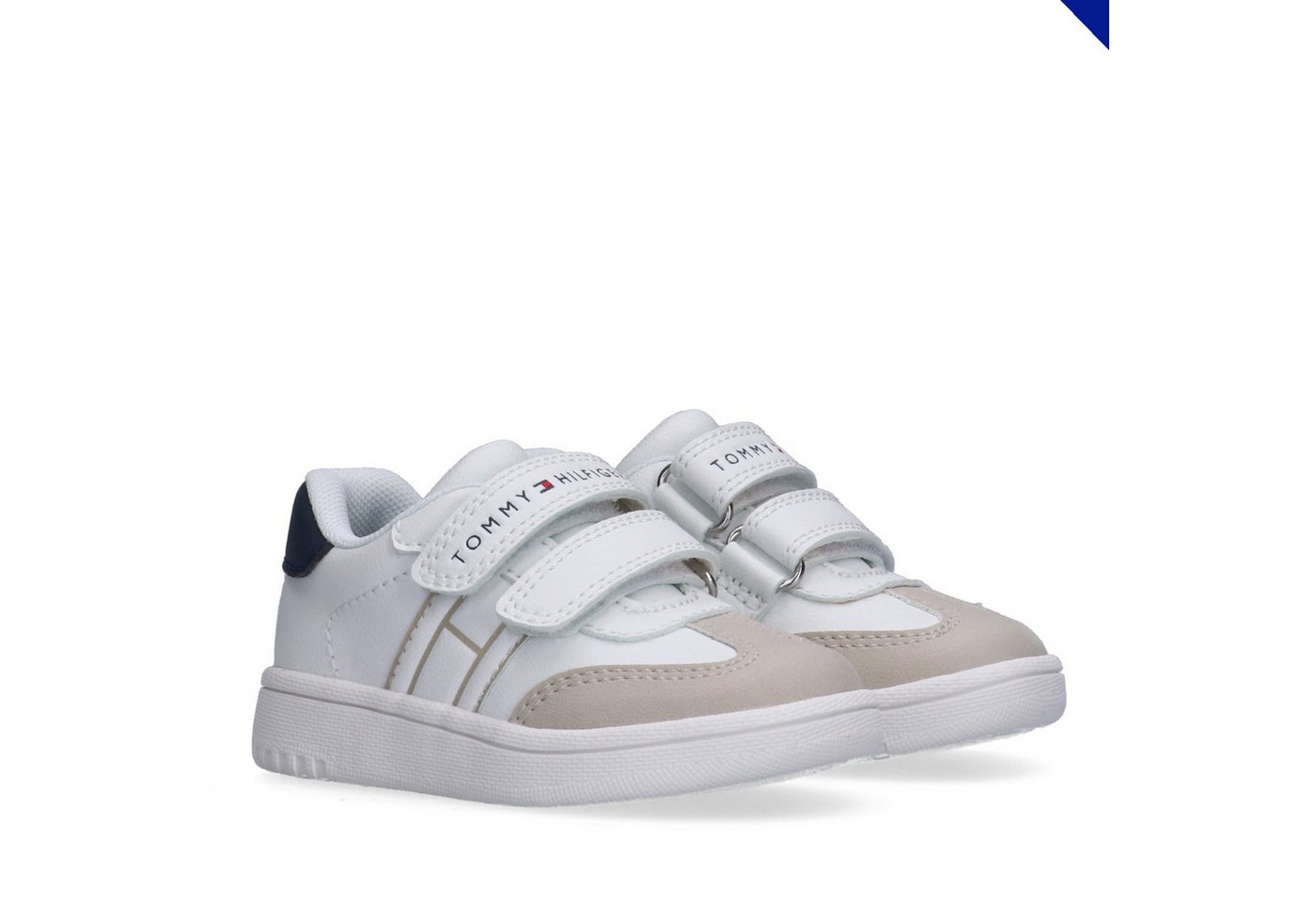 Tommy Hilfiger Sneaker Freizeitschuh, Halbschuh, Klettschuh im Retro Look (beige/weiß/blau)