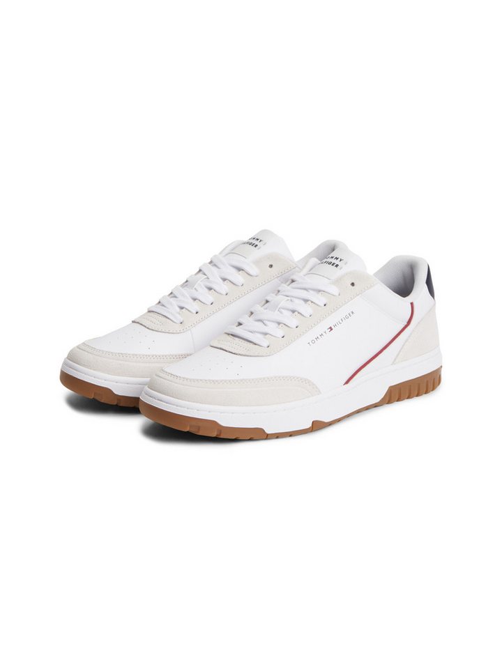 Tommy Hilfiger TH BASKET CORE LEATHER SUEDE MIX Sneaker Halbschuh, Freizeitschuh, Schnürschuh mit Lochmuster, im Basket-Look