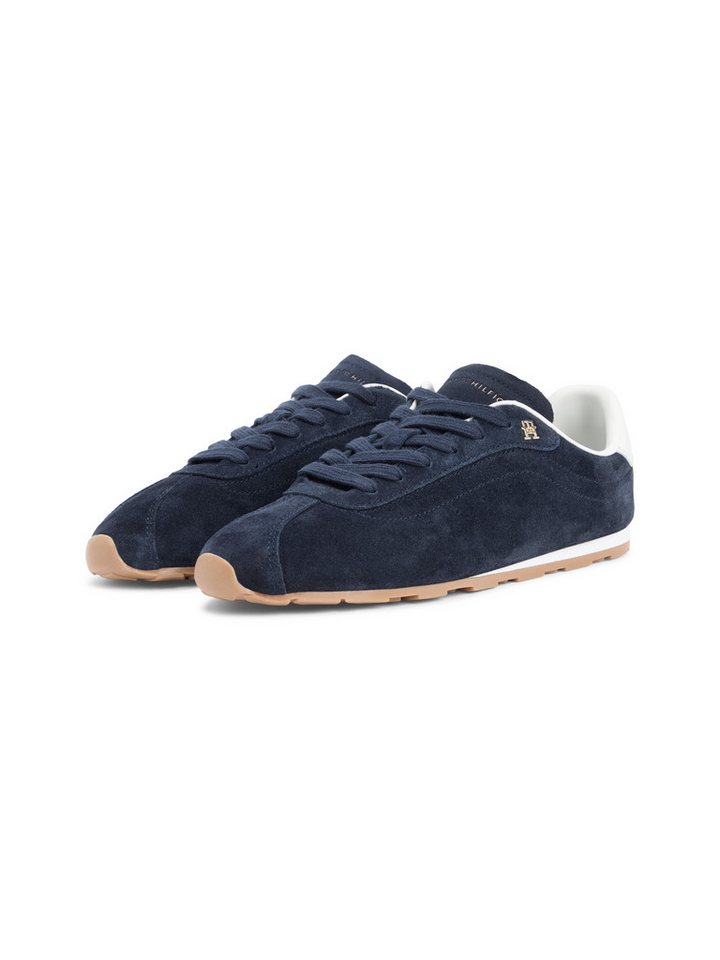 Tommy Hilfiger TH BELLA LOW RUNNER SUEDE Sneaker Halbschuh, Schnürer, Freizeitschuh mit kontrastfarbenem Fersenbesatz (blau)