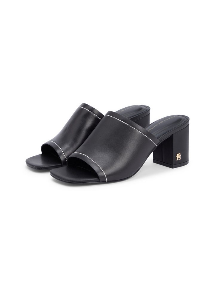 Tommy Hilfiger TH BLOCK HEEL MULE LTH Pantolette Sommerschuh, Businessschuh mit weicher Bandage