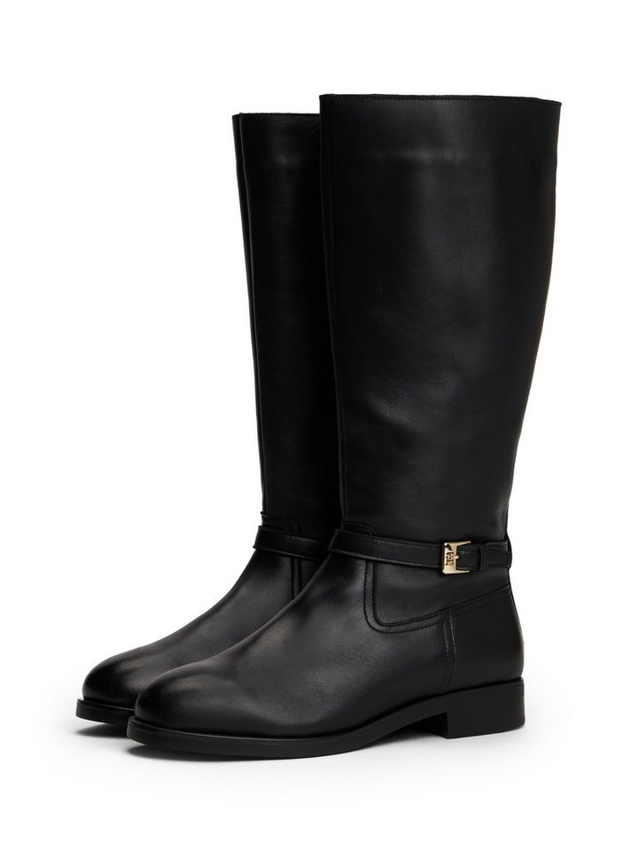 Tommy Hilfiger TH BUCKLE RIDING LTHR LONG BOOT Stiefel, Blockabsatz, Langschaftstiefel, Businessstiefel mit Zierschnalle