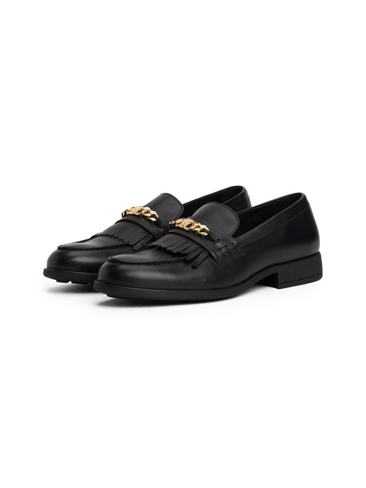Tommy Hilfiger TH CHAIN FRINGE LEATHER LOAFER Loafer, Blockabsatz, Slipper, Businessschuh mit modischen Fransen