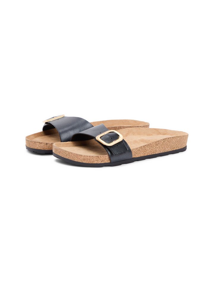 Tommy Hilfiger TH CLASSIC CORK SANDAL PEARL LTH Pantolette Strandschuh, Pool Slides, Flat mit Logoemblem (schwarz)