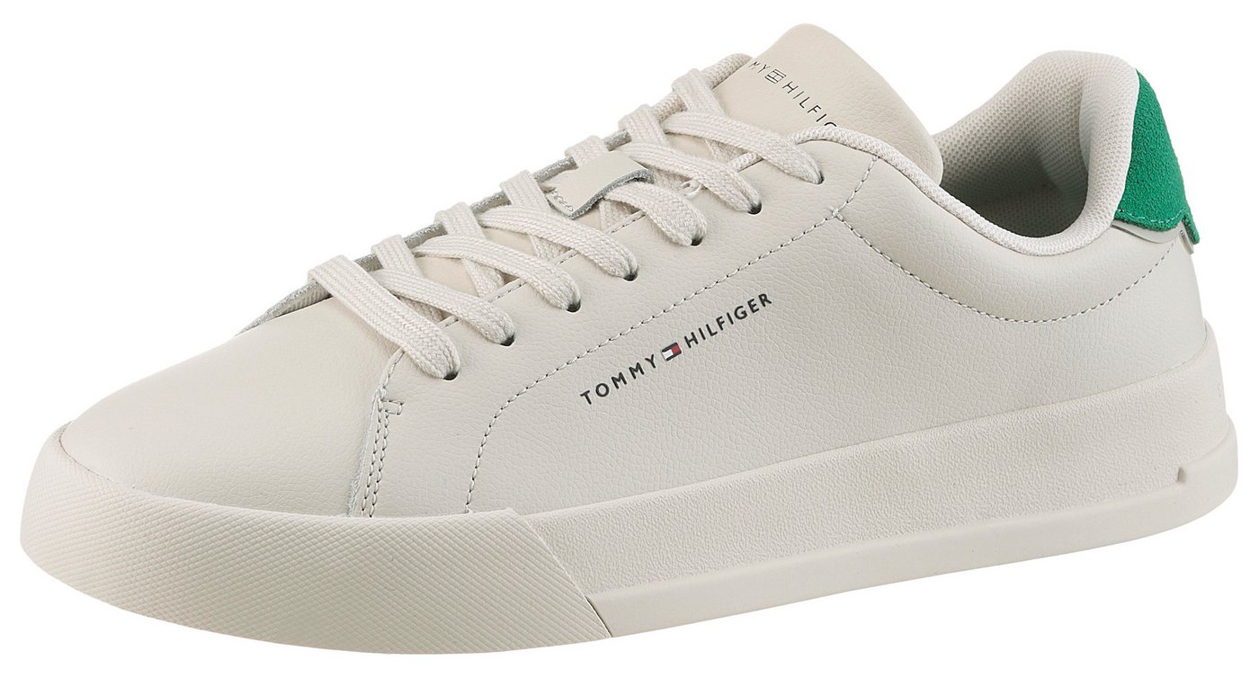 Tommy Hilfiger TH COURT LTH DETAIL ESS Sneaker, Freizeitschuh, Halbschuh, Schnürschuh mit seitlichem Logoschriftzug (beige/grün)