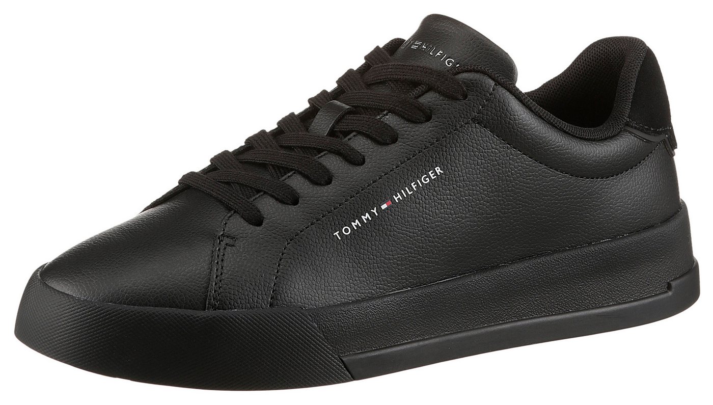 Tommy Hilfiger TH COURT LTH DETAIL ESS Sneaker, Freizeitschuh, Halbschuh, Schnürschuh mit seitlichem Logoschriftzug (schwarz)