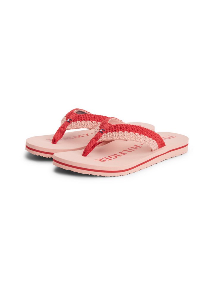 Tommy Hilfiger TH CROCHET SUMMER SANDAL Zehentrenner Dianette, Strandschuh in sommerlicher Häkeloptik (rot)