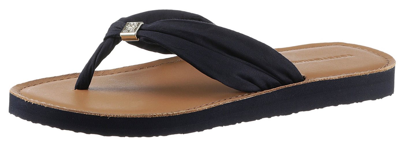 Tommy Hilfiger TH ELEVATED BEACH SANDAL Zehentrenner, Sommerschuh, Bequemschuh, Flats, Schlappen mit TH-Schmuckelement (blau)