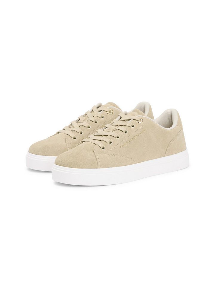 Tommy Hilfiger TH FEMININE CUPSOLE SUEDE Plateausneaker Freizeitschuh, Halbschuh, Schnürer mit Logoschriftzügen (beige)
