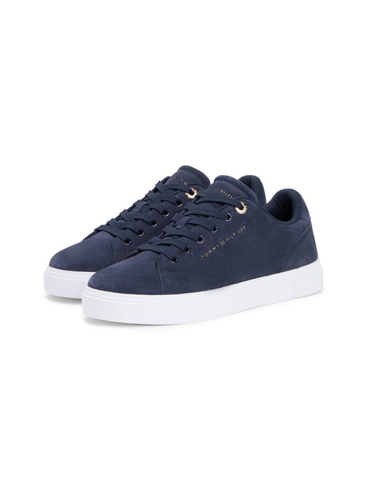Tommy Hilfiger TH FEMININE CUPSOLE SUEDE Plateausneaker Freizeitschuh, Halbschuh, Schnürer mit Logoschriftzügen (blau)