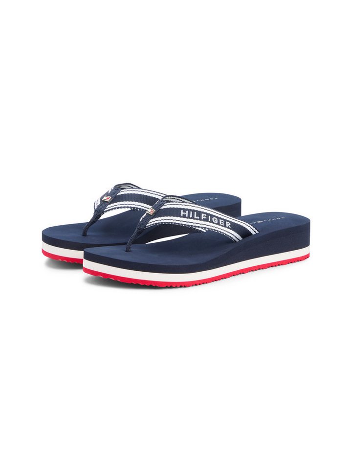Tommy Hilfiger TH FLAG PRINT SUMMER SANDAL Zehentrenner Keilabsatz, Plateau, Sommerschuh, Dianette mit gestreifter Bandage