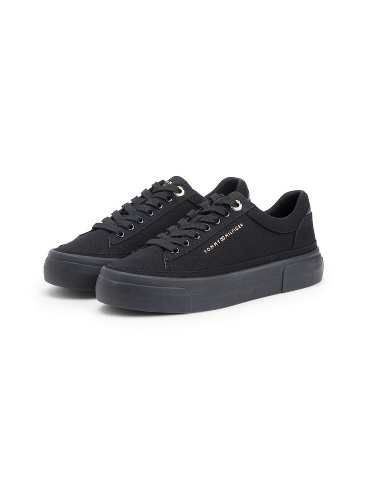 Tommy Hilfiger TH FOXING PLATFORM CANVAS Plateausneaker Freizeitschuh, Schnürschuh, Halbschuh mit Schaftrand-Polsterung (schwarz)