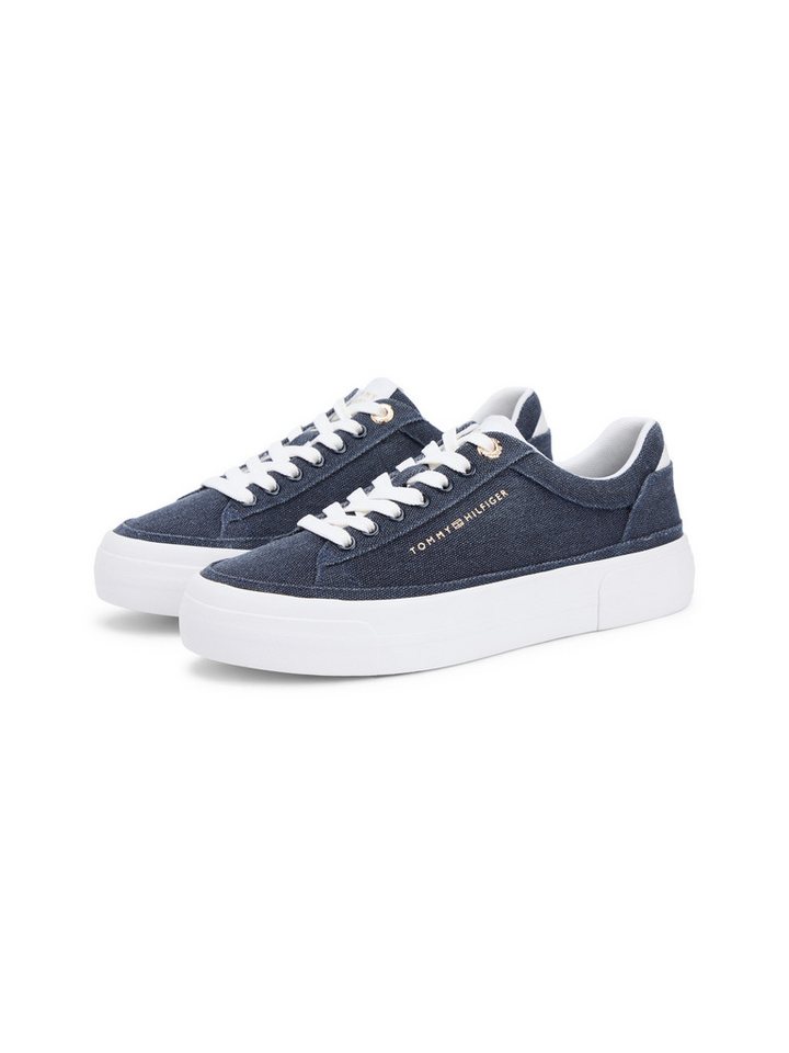 Tommy Hilfiger TH FOXING PLATFORM WASHED CANVAS Plateausneaker Freizeitschuh, Halbschuh, Schnürschuh im angesagten Jeans-Look (blau)