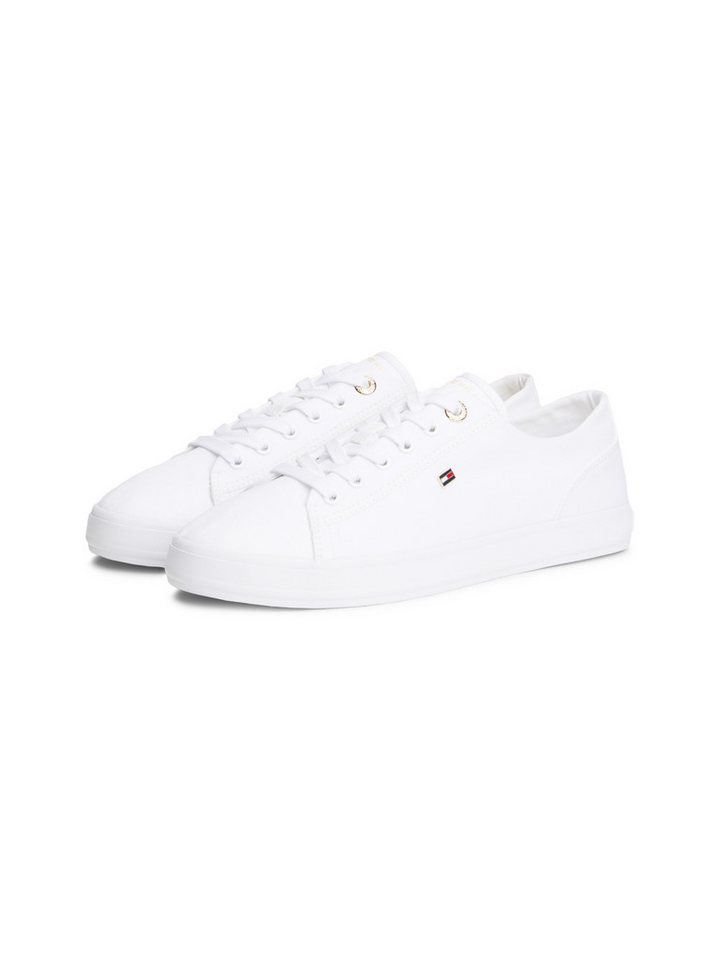 Tommy Hilfiger TH FOXING SNEAKER CANVAS Plateausneaker Freizeitschuh, Halbschuh, Schnürer mit Logostickerei - schmale Form (weiß)