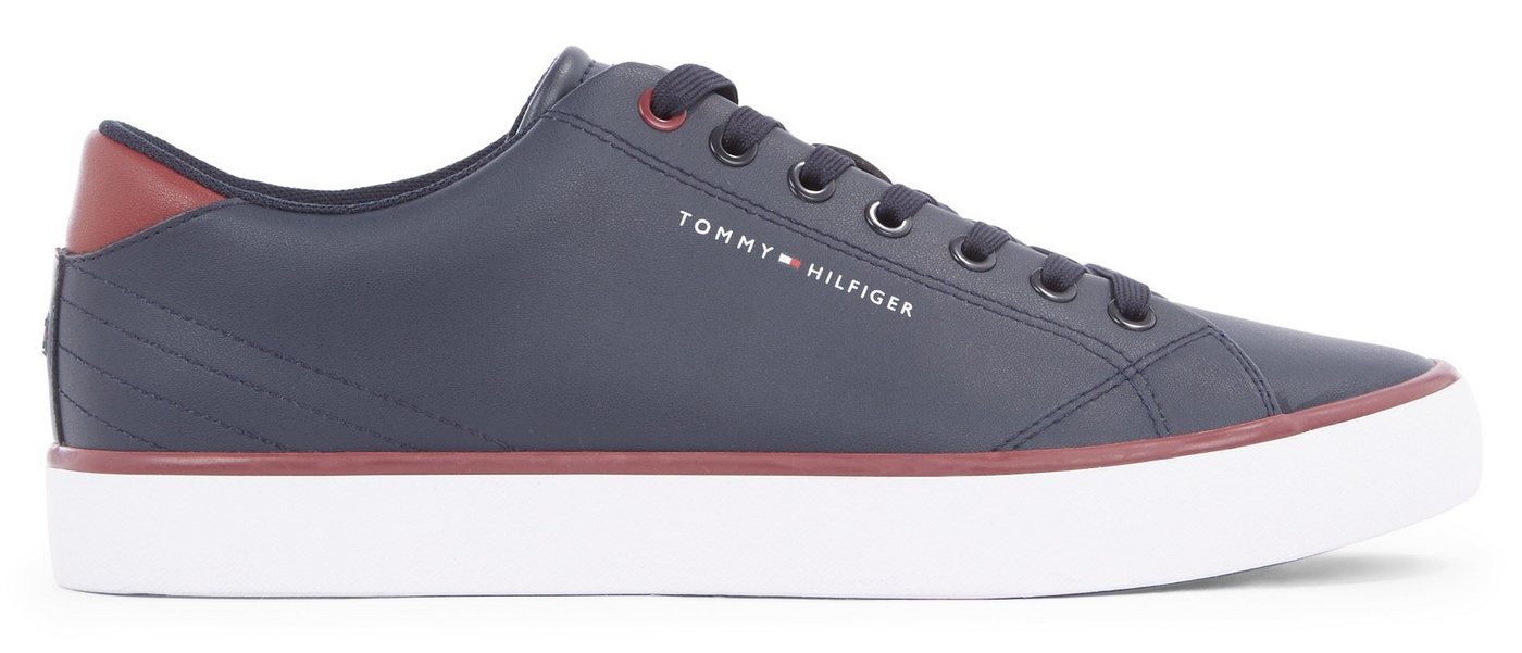 Tommy Hilfiger TH HI VULC CORE LOW LEATHER ESS Sneaker, Freizeitschuh, Halbschuh, Schnürschuh mit Ziernähten an der Ferse (blau)