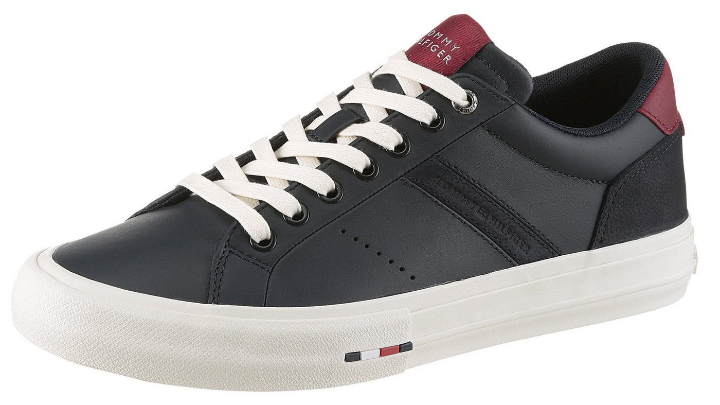 Tommy Hilfiger TH HI VULC LTH STREET Sneaker, Freizeitschuh, Halbschuh, Schnürer mit weich gepolstertem Schaftrand (blau/rot)