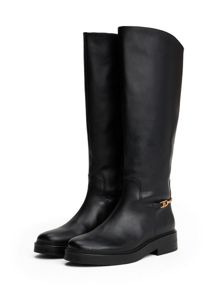 Tommy Hilfiger TH HORSEBIT RIDING LONG BOOT Stiefel, Blockabsatz, Langschaftstiefel, goldfarbene Zierkette an der Ferse