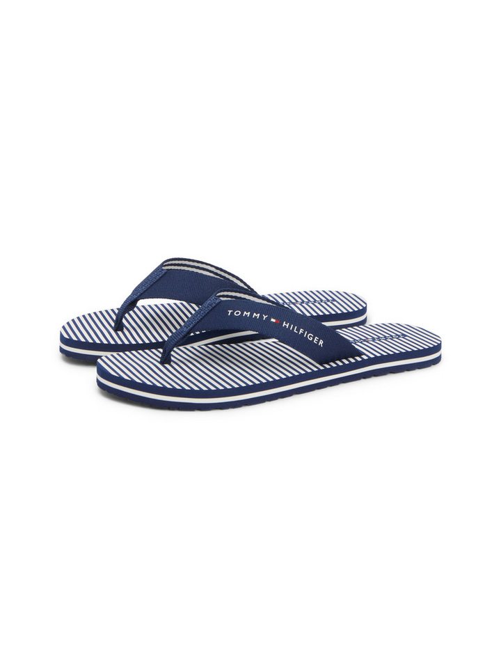 Tommy Hilfiger TH ITHACA STRIPE SUMMER SANDAL Zehentrenner Sommerschuh, Pool Slide, Dianette, Flat mit Logo-Schriftzug