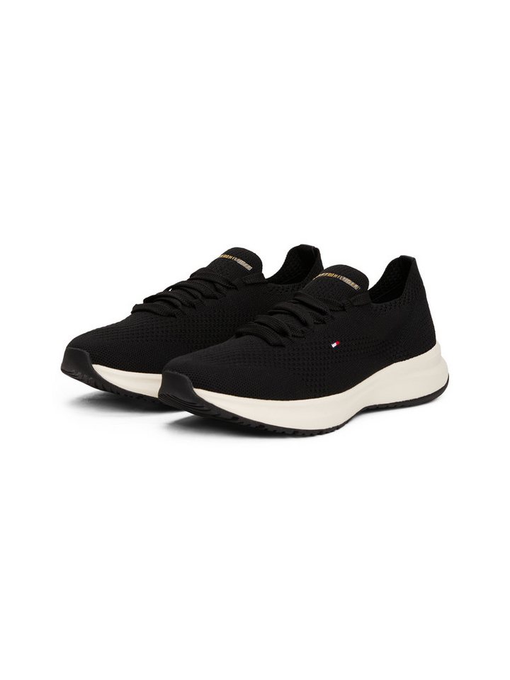 Tommy Hilfiger TH KNIT RUNNER Slip-On Sneaker, Freizeitschuh, Halbschuh, Schnürschuh mit gestickter Logoflag (schwarz)