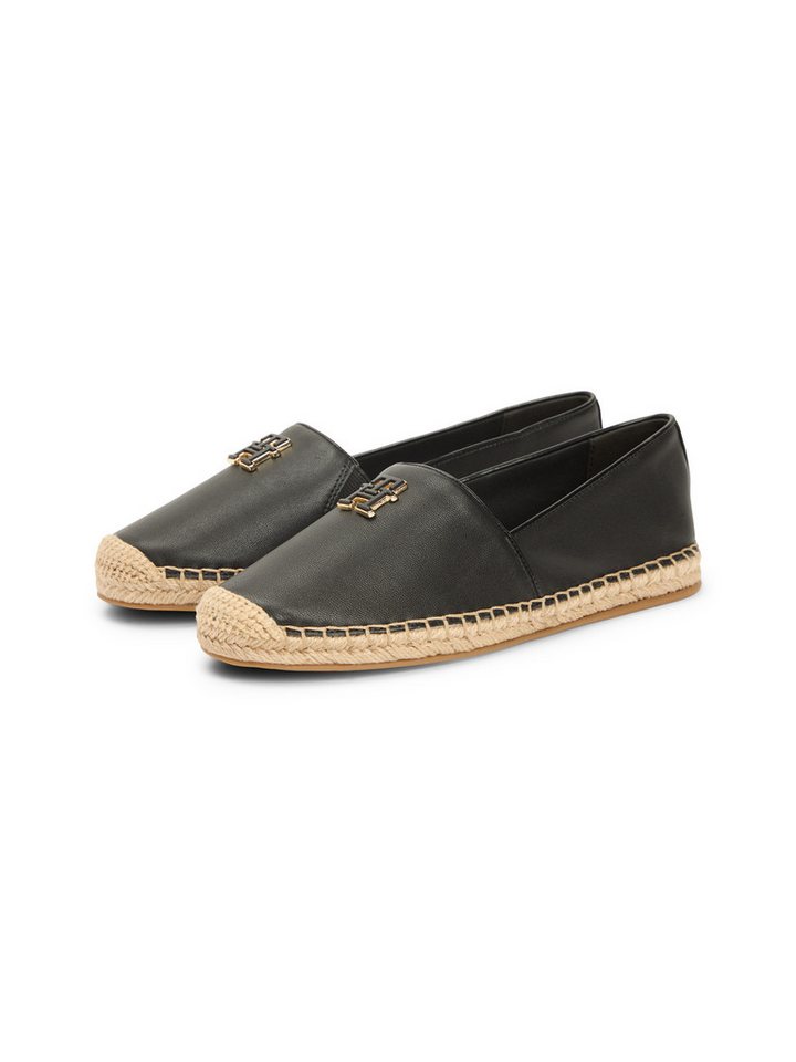 Tommy Hilfiger TH LOGO LEATHER ESPADRILLE Espadrille Sommerschuh, Slipper, Schlupfschuh mit typischer Juteverzierung (schwarz)