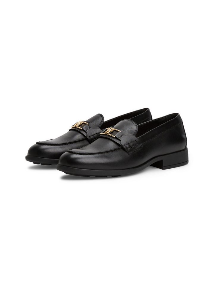 Tommy Hilfiger TH LOGO LEATHER LOAFER Loafer, Blockabsatz, Slipper, Businessschuh mit TH-Schmuckspange