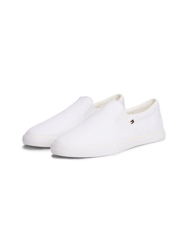 Tommy Hilfiger TH LOW PROFILE SLIP ON Slipper Freizeitschuh, Loafer, Slipper mit edlem Logoemblem (weiß)