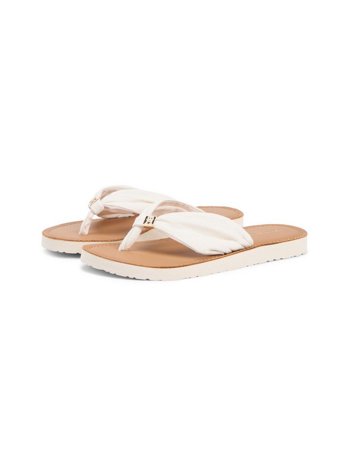 Tommy Hilfiger TH LTR FOOTBED SUMMER SANDAL Zehentrenner Sommerschuh, Strandschuh, Dianette, Flat mit Logoemblem (beige)