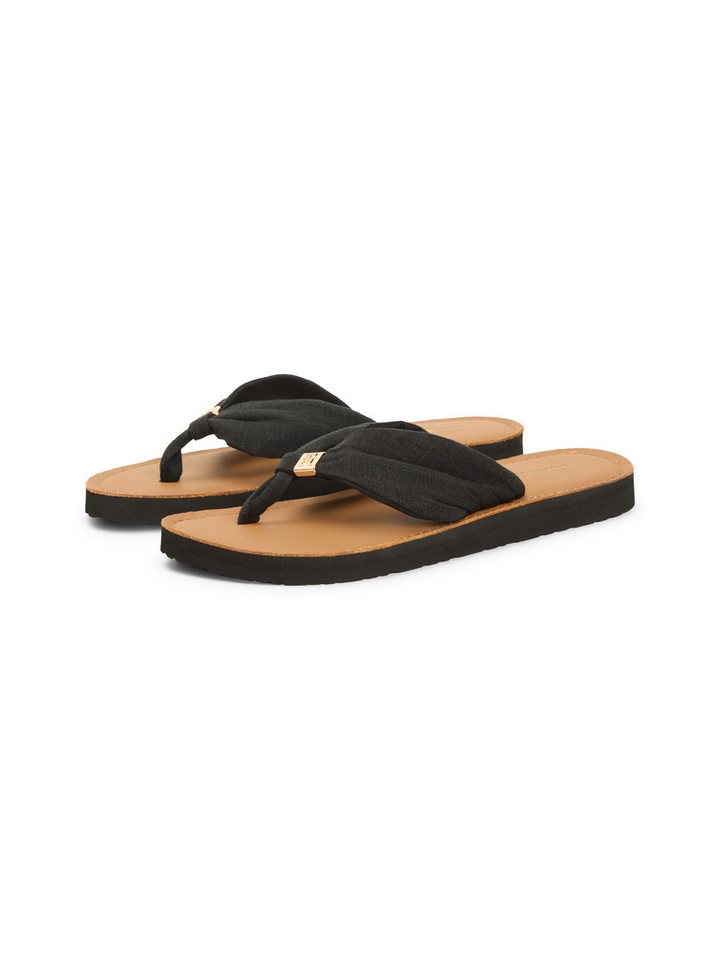 Tommy Hilfiger TH LTR FOOTBED SUMMER SANDAL Zehentrenner Sommerschuh, Strandschuh, Dianette, Flat mit Logoemblem (schwarz)