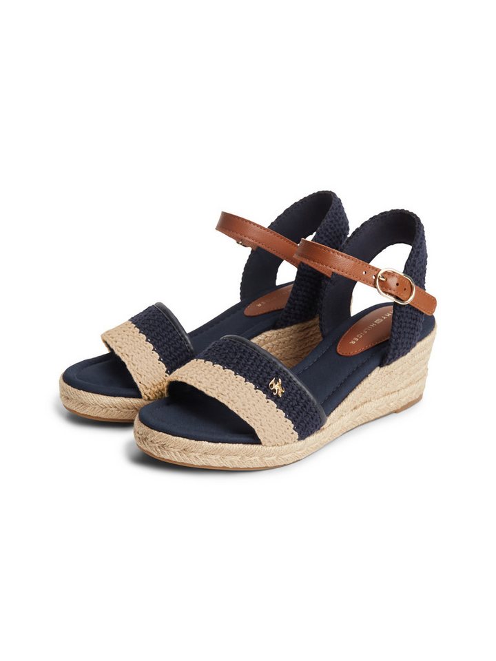 Tommy Hilfiger TH MID ESPAD WEDGE CROCHET Keilsandalette Sommerschuh, Riemchensandale in sommerlicher Häkel-Optik, schmale Form