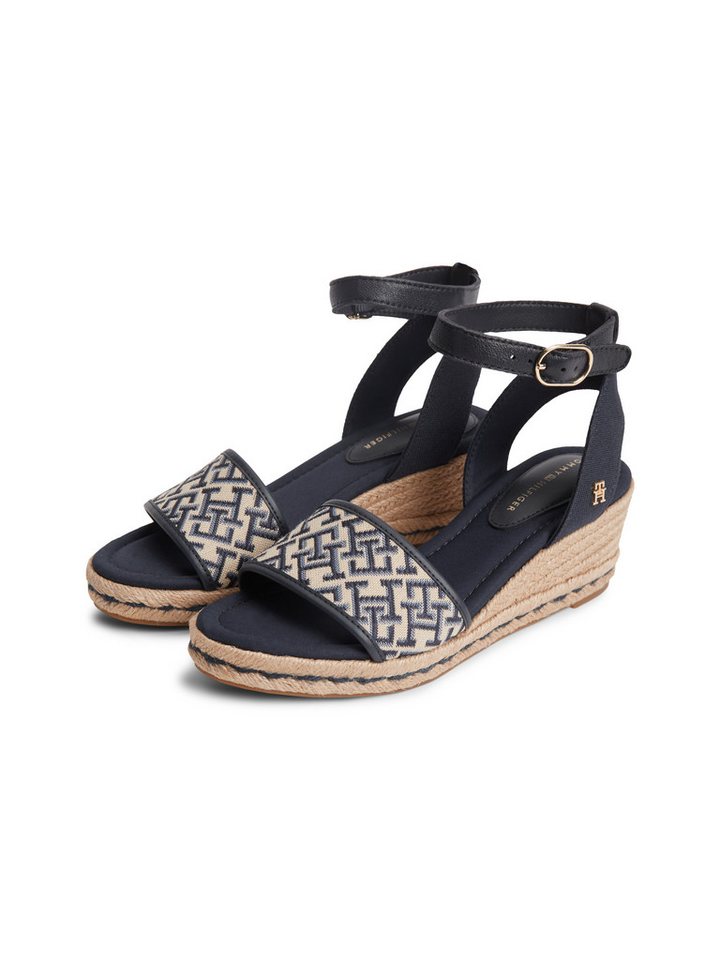 Tommy Hilfiger TH MID ESPAD WEDGE JACQUARD Keilsandalette Sommerschuh, Riemchensandale mit kontrastreicher TH-Stickerei