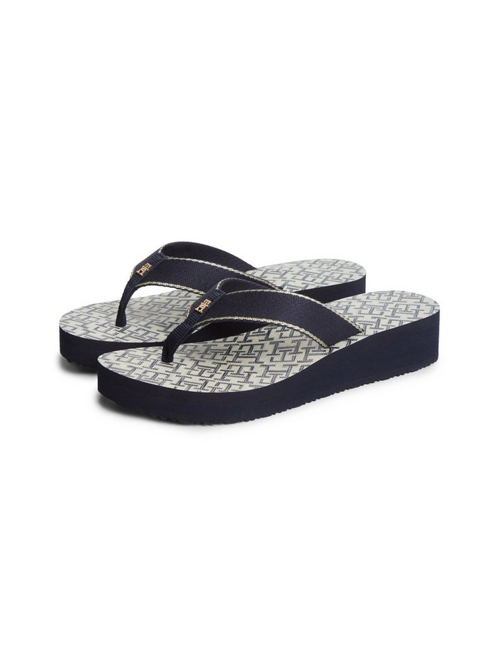 Tommy Hilfiger TH MONOGRAM MID WEDGE SANDAL Zehentrenner Sommerschuh, Dianette mit logobedruckter Innensohle