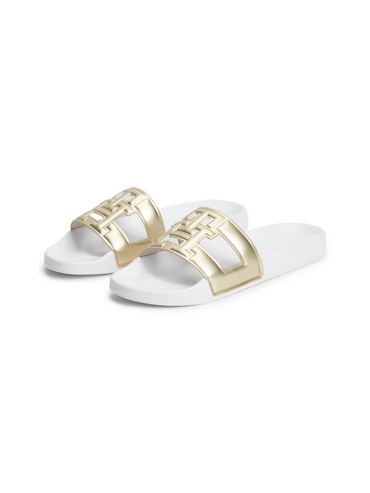 Tommy Hilfiger TH MONOGRAM POOL SLIDE Pantolette Sommerschuh, Strandschuh mit großem TH-Bandagenlogo