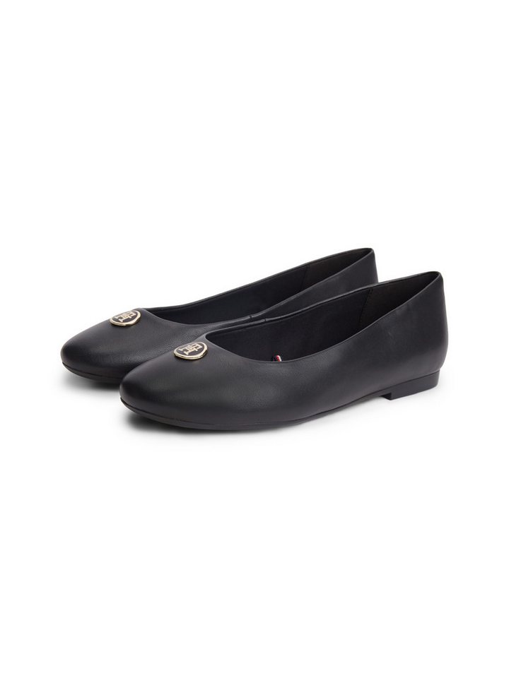 Tommy Hilfiger TH PLATE LEATHER BALLERINA Ballerina Schlupfschuh, Businessschuh mit edlem Schmuckelement - schmale Form