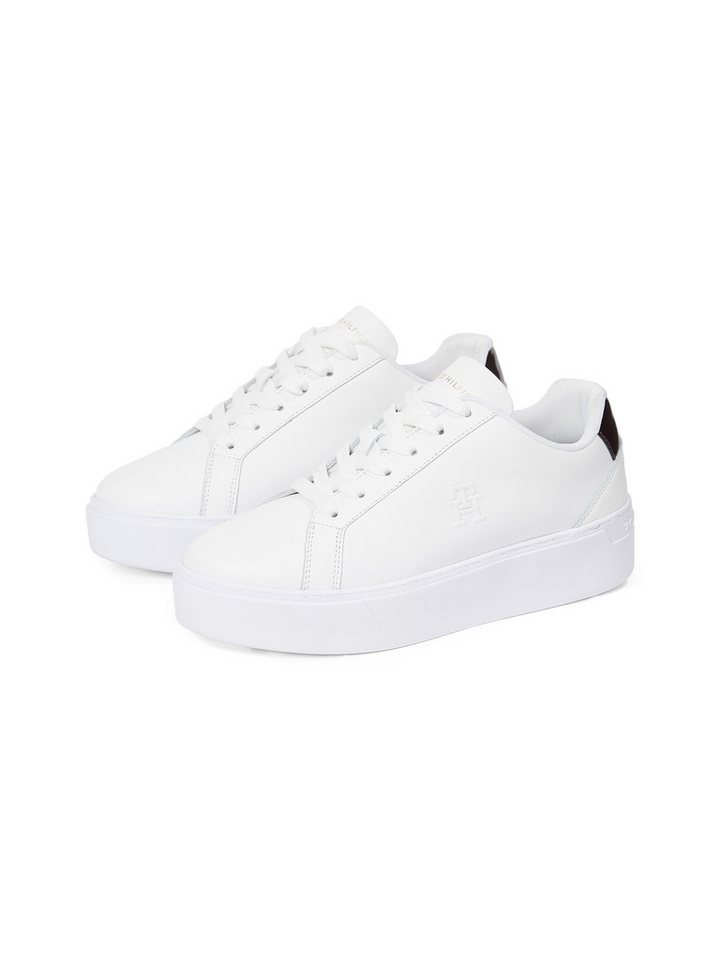 Tommy Hilfiger TH PLATFORM COURT SNEAKER Plateausneaker, Freizeitschuh, Halbschuh, Schnürschuh, Kontrastbesatz an der Ferse (weiß)