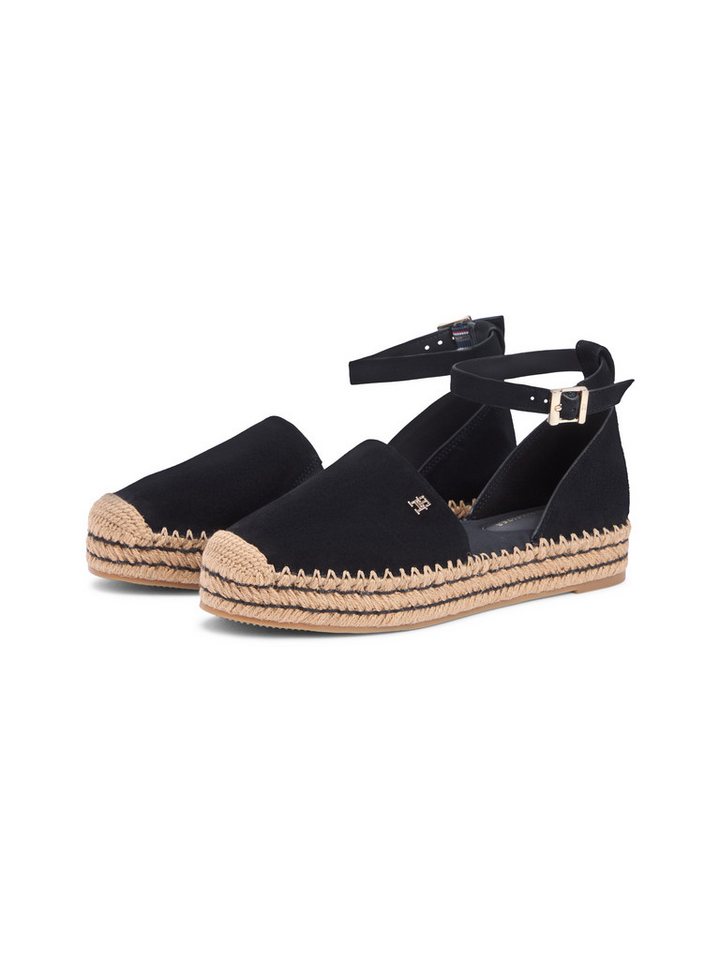 Tommy Hilfiger TH PLATFORM ESPAD SUEDE STRAP Riemchenballerina Sommerschuh, Plateausandalette mit verstellbarem Fersenriemchen (schwarz)
