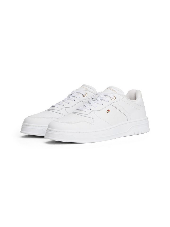 Tommy Hilfiger TH SPORTY CUPSOLE LEATHER Plateausneaker, Freizeitschuh, Halbschuh, Schnürschuh mit seitlichem Logo (weiß)