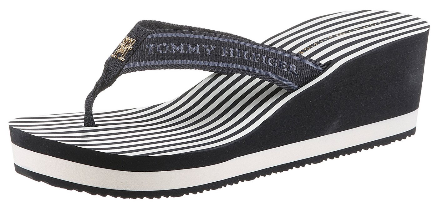 Tommy Hilfiger TH STRIPES WEDGE BEACH SANDAL Dianette, Zehentrenner, Sommerschuh mit gestreifter Innensohle
