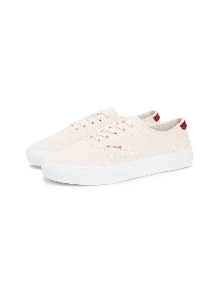 Tommy Hilfiger TH VULC CUP CVS Sneaker Freizeitschuh, Halbschuh, Schnürschuh mit Kontrastbesatz an der Ferse (beige)