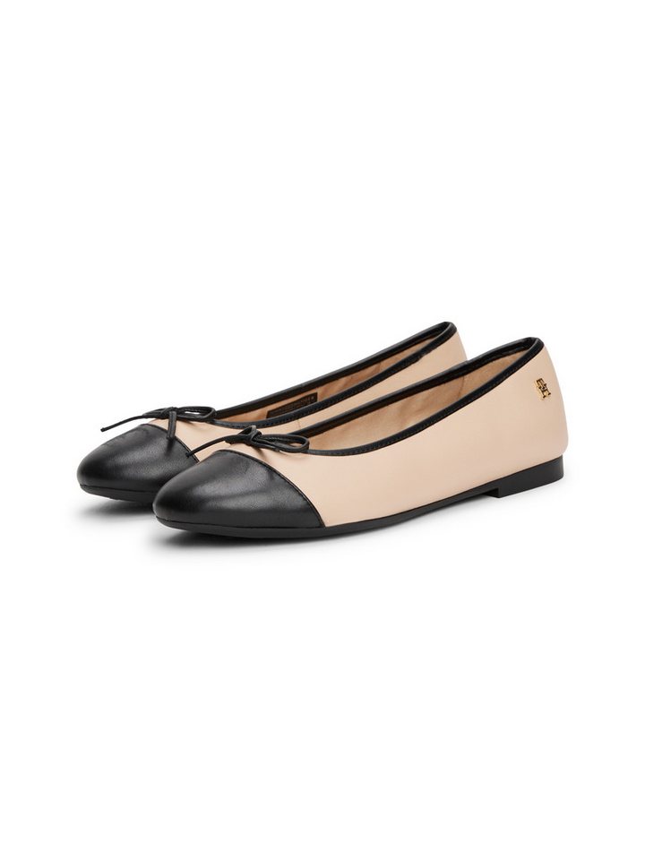 Tommy Hilfiger TOE CAP LEATHER BALLERINA Ballerina, Businesschuh, Schlupfschuh in schmaler Form (beige/schwarz)