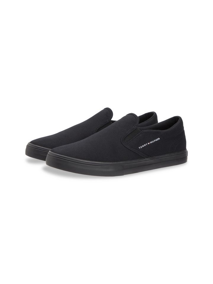 Tommy Hilfiger VULC CORE SLIP ON Slip-On Sneaker Freizeitschuh, Halbschuh, Slipper mit seitlichem Logoschriftzug (schwarz)
