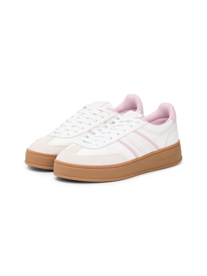 Tommy Jeans THE GREENWICH EDGE FLATFORM Plateausneaker, Freizeitschuh, Halbschuh, Schnürschuh mit Logoschriftzug (ecru-rose)