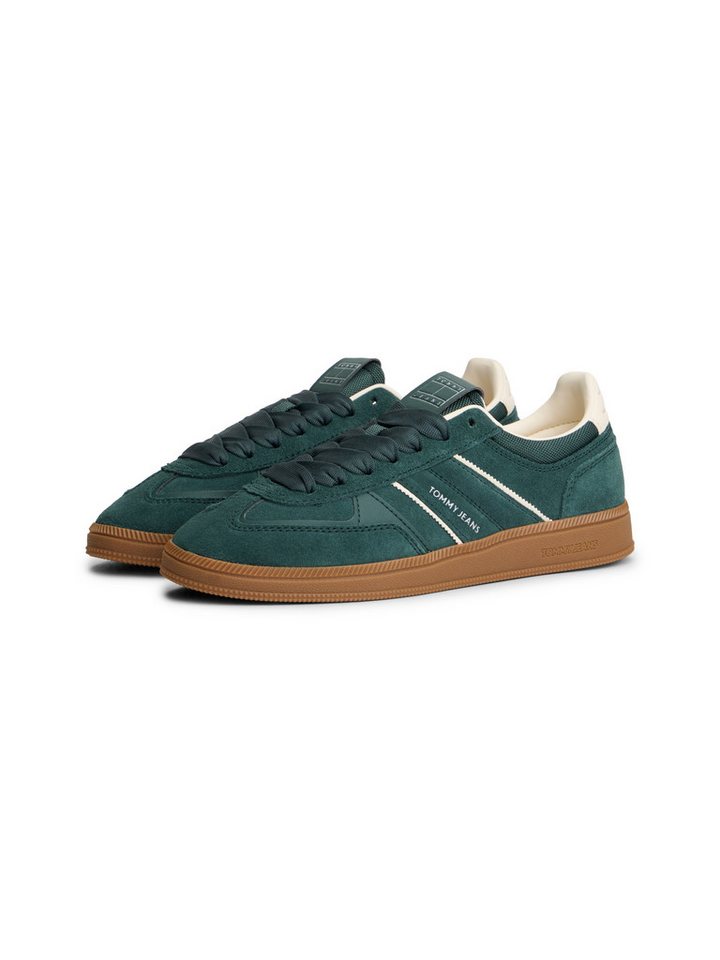 Tommy Jeans THE GREENWICH EDGE SUEDE Plateausneaker Freizeitschuh, Halbschuh, Schnürschuh mit gepolstertem Schaftrand (grün/weiß)
