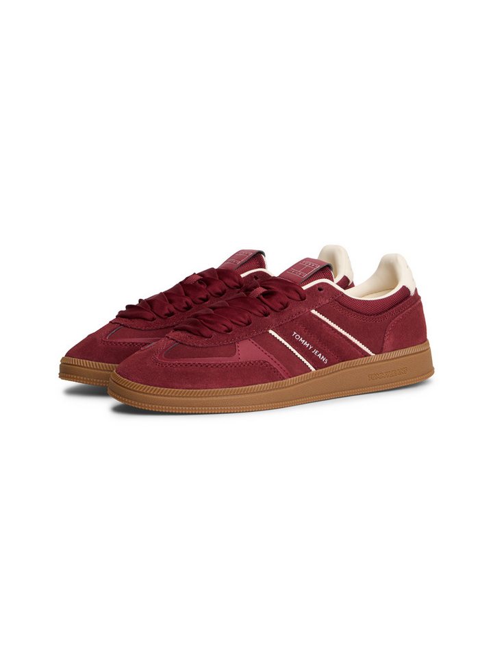 Tommy Jeans THE GREENWICH EDGE SUEDE Plateausneaker Freizeitschuh, Halbschuh, Schnürschuh mit gepolstertem Schaftrand (rot/weiß)