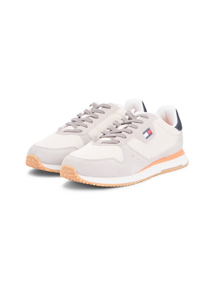Tommy Jeans TJM EVA RUNNER LEATHER Sneaker Freizeitschuh, Halbschuh, Schnürschuh mit seitlicher Logoflagge (beige)