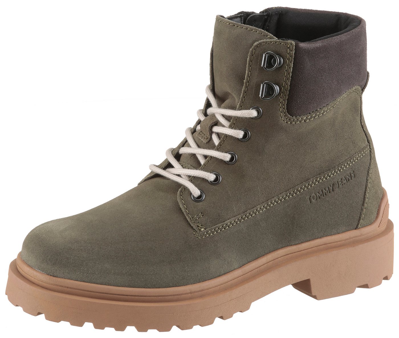 Tommy Jeans TJM LACE UP BOOT SUEDE Schnürboots, Blockabsatz, Outdoorboots, mit Ösen, im Bergsteigerlook