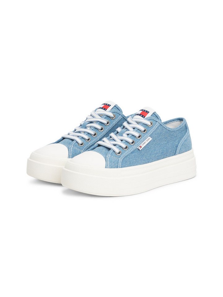 Tommy Jeans TJW FOXING FLATFORM LC Plateausneaker, Freizeitschuh, Halbschuh, Schnürschuh im Jeans-Look (jeansfarben)