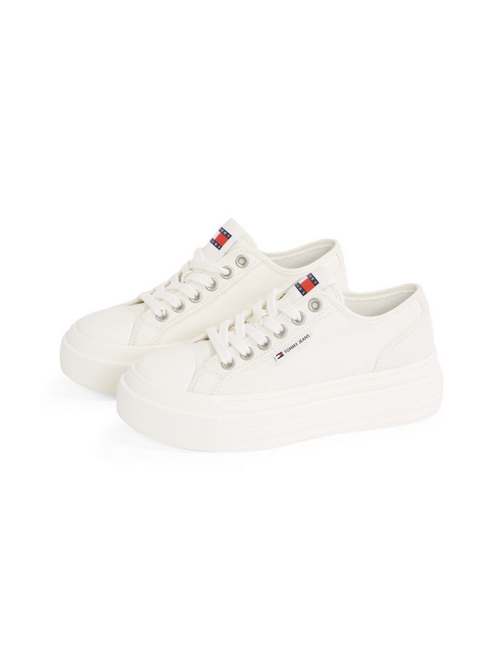 Tommy Jeans TJW FOXING FLATFORM LC Plateausneaker, Freizeitschuh, Halbschuh, Schnürschuh im Jeans-Look (weiß)