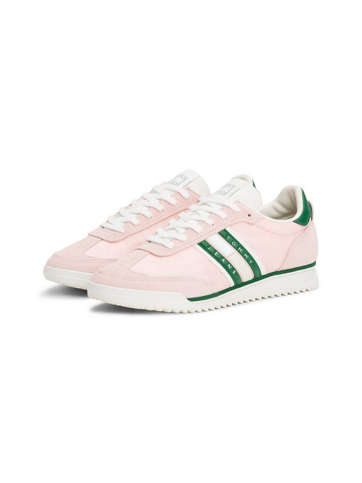 Tommy Jeans TJW RETRO RUNNER CLEATED Keilsneaker, Freizeitschuh, Halbschuh, Schnürschuh mit Logoschriftzug (grün/rosa)